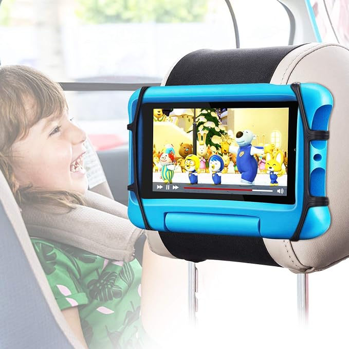Car Headrest Mount Holder, Tablet Holder for Kids in Back Seats, Anti-Slip Strap and Holding Net,Angle-Adjustable/Fits All 7 Inch to 12.9 Inch Tablets