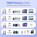 USB C Multi Charging Cable [1Pack 5FT], 4 in 1 Charging Cable Nylon Braided USB-C Multiple Charger Cord with Micro USB,IP Port and 2 Type C Adapter Port for iPhone 16/15 Series/Cell Phones and More