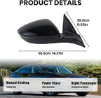 Right Passenger Side Mirror Compatible with 2018-2022 Honda Accord Power Glass | Heated | with Blind Spot | with Turn Signal | Manual Folding Repalces HO1321330 (8Pins-Black)