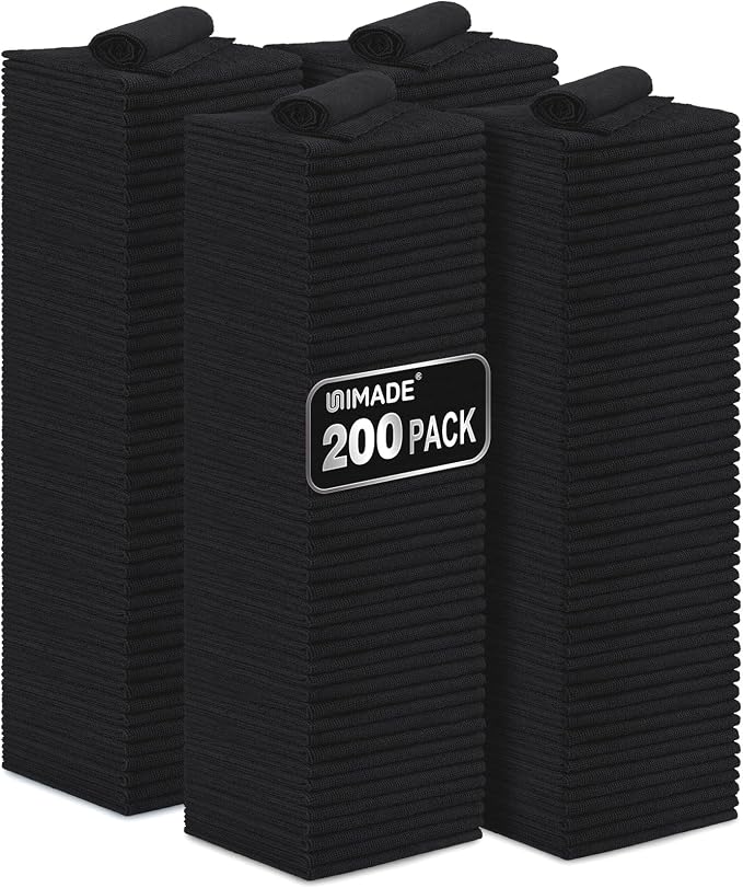 Microfiber Cleaning Cloth, 200 Pack Microfiber Towels for Cars Reusable Shop Rags Bulk Lint Free Cleaning Towels for Car Kitchen Automotive Bar Mechanic Restaurant Garage, 11.5"x 11.5", Black