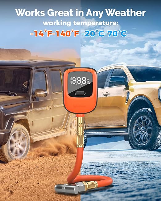 T600 Digital Tire Pressure Gauge 0-250 PSI, ANSI B40.7 2A Grade High Precision(Plus-Minus 0.5%),Tire Gauge for Tire Pressure with Rubber Hose, Replaceable AA Batteries
