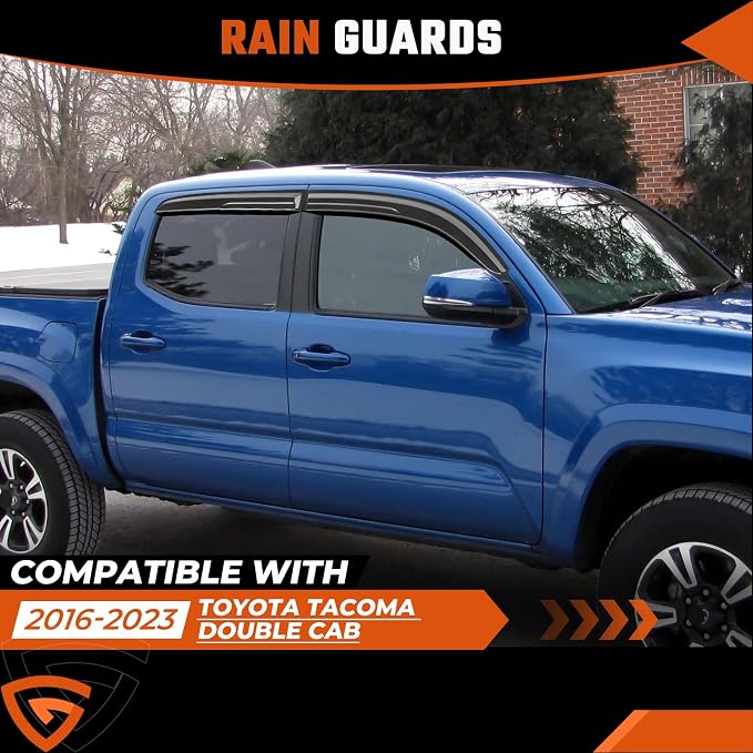 in-Channel Rain Guards Fit for 2016 2017 2018 2019 2020 2021 2022 2023 Toyota Tacoma Double Cab, Durable Side Windows Rain Guard, Wind Deflectors, 2016-2023 Tacoma Window Deflectors 4 PCS