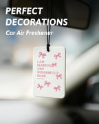 Pink Christian Car Air Freshener 4 Pcs, Coquette Bow Inspirational Religious Hanging Air Freshener for Cars Closet Drawer Books, Girly Christian Car Accessories Mirror Decor for Women