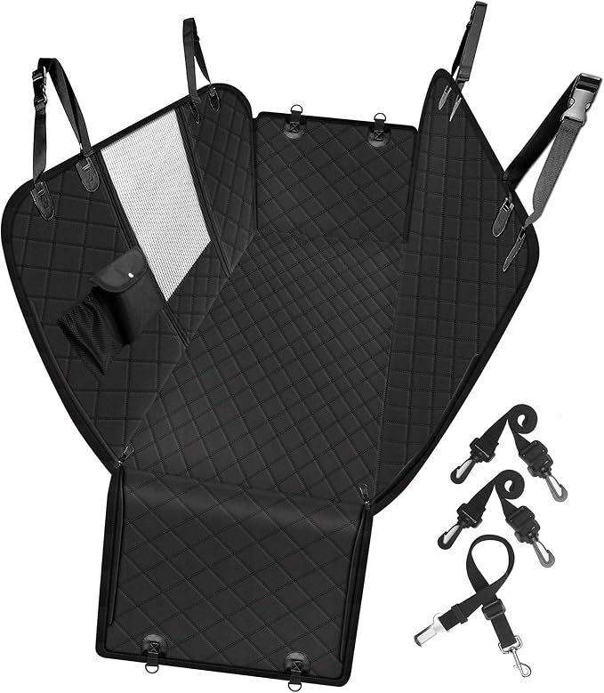 Femuar Dog Car Seat Cover with Storage Pockets Mesh Visual Window, Waterproof Nonslip, Heavy Duty Scratchproof Pet Dog Back Seat Cover Hammock for Cars Trucks and SUVs