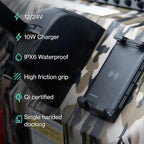 Active 15W Waterproof Wireless Charger Mount, IPX6 Rated, 12/24V Qi Fast Charging Phone Holder for Boats, RVs & ATVs, One-Hand Docking, Secure Grip, Universal Compatibility