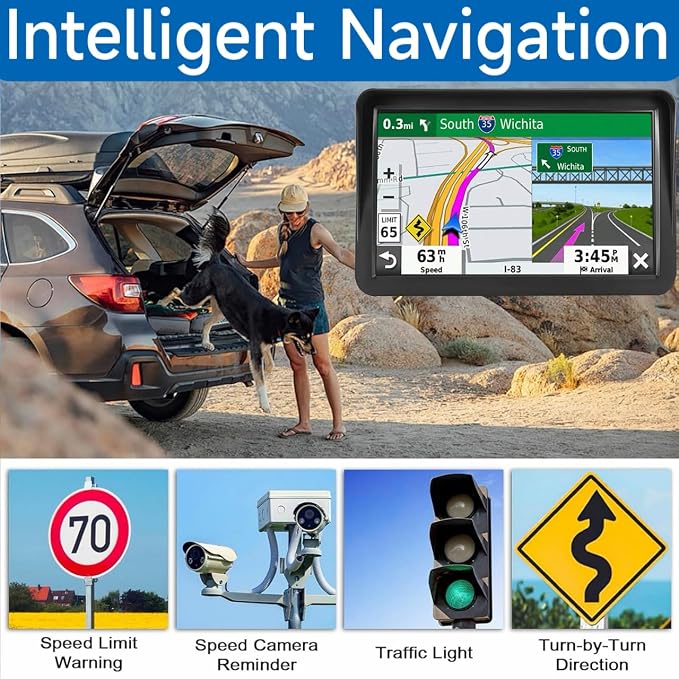 GPS Navigator for Car Truck RV, Latest 2026 Map(Free Lifetime Updates) 9 inch Touch Screen Car GPS, Support Voice Turn Direction Guidance/Speed and Red Light Warning/Custom Truck Routing