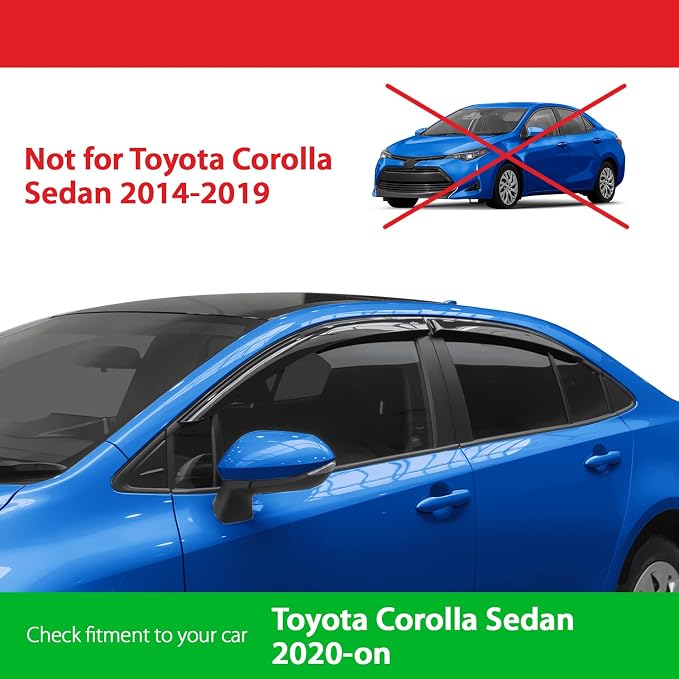 Goodyear Shatterproof Window Deflectors for Toyota Corolla 2020-2026 Sedan, Tape-on Rain Guards, Window Visors, Vent Deflector Visor, Car Accessories, 4 pcs. - GY008731