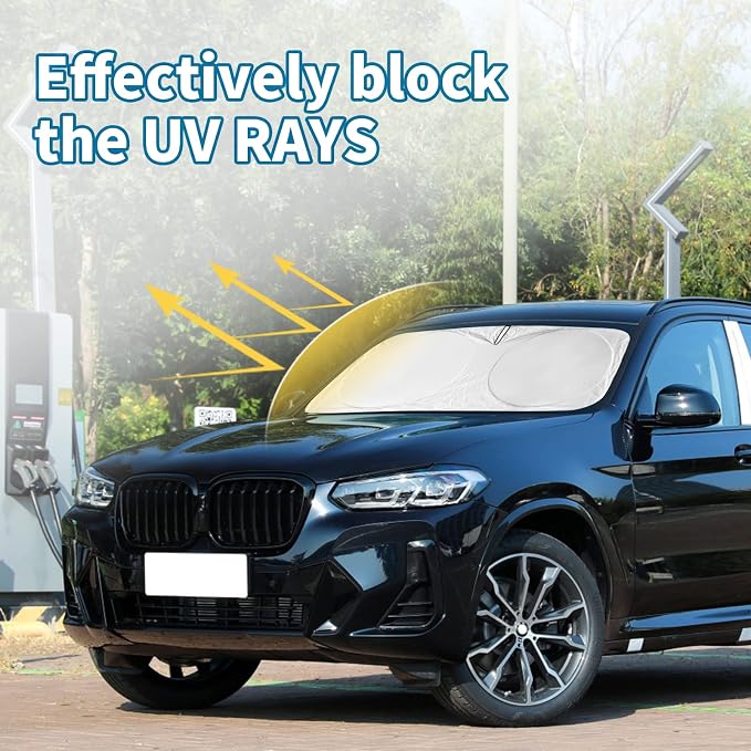 Windshield Sun Shade for 2019-2025 BMW 3 Series 328i M340i M3, Front Window Sun Visor Protector Cover Custom Fit BMW 3 Series Accessories