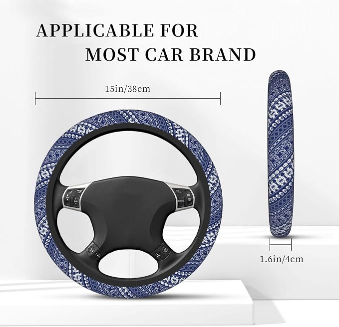 Lace Steering Wheel Cover Car Elastic Steering Wheel Protector | Bohemian Anti-Slip Breathable Car Accessories Interior for Women Men Universal 15 Inch Fit Auto SUVs Vans Truck