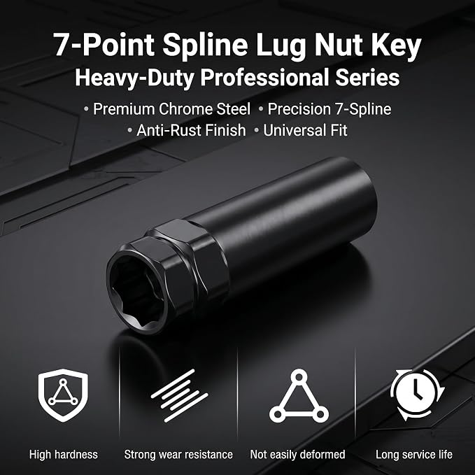 Large 7 Spline Lug Nut Socket, Car Wheel Lock Removal Tool, Replacement Lock Key for Aftermarket 7-Spline Wheel Nuts, for 21 mm (13/16 Inch) & 22 mm (7/8 Inch) Hex Socket Wrench