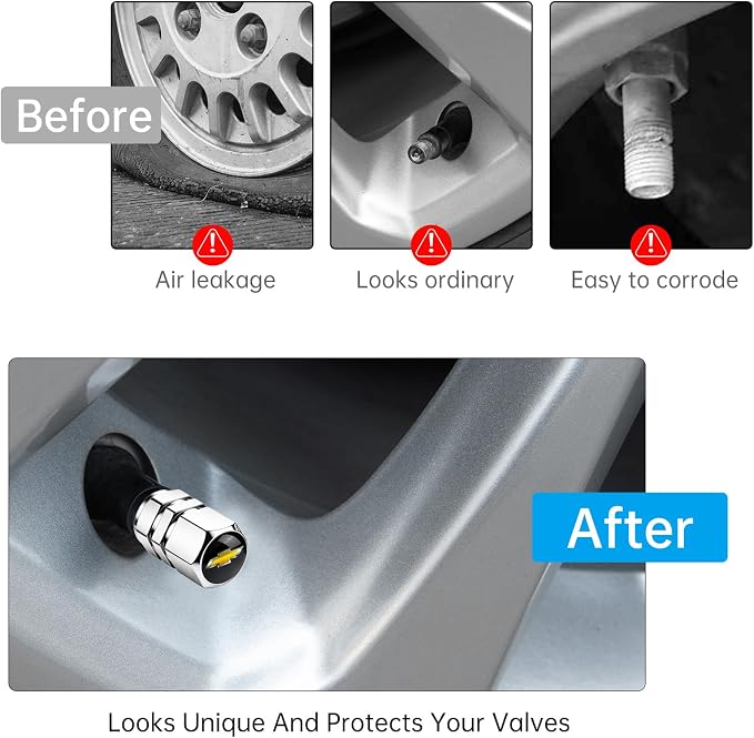 Tire Valve Stem Caps for Chevy Series Stem Cap Universal Car Air Cover Car Accessories for Cars, SUV, Truck, Motorcycles Silver