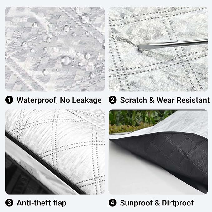 Exterior Car Sun Shade for Windshield & Mirrors, Reflective Multi-Layer Windshield Cover, Blocks Sun Snow Ice Frost, All Season Protection, Anti-Theft Door Flap, Fits SUV Sedan Truck (61"x45")