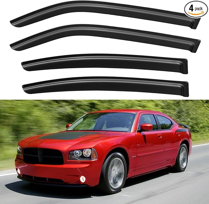 Window Visors Rain Guards for 2006 2007 2008 2009 2010 Dodge Charger, Out-Channel Window Vent Wind Deflectors Visors Shades for 06-10 Charger