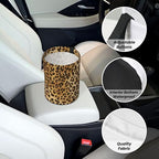 Car Garbage Bag Brown Leopard Mini Car Trash Bin Portable Collapsible Waterproof Rubbish Bag for Car Accessories Back Front Seat Cup Holder
