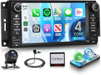 Android Car Stereo for Jeep Wrangler 2007-2018 & Jeep Compass 2011-2015 with Wireless CarPlay Android Auto, 4G+64G 7 Inch Car Radio GPS Navigation WiFi SWC Bluetooth FM with Backup Camera