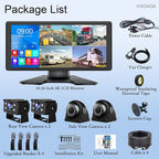 4K RV Backup Camera System 10.36" Quad Split Touch Screen Monitor with 4 1080P Rear Side View Camera, DVR Recording Bluetooth MP3 MP5 IP69 Waterproof Night Vision for RV Truck Trailer Tractor