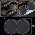 6 Pcs Purple Car Accessories Set, Sport Leather Steering Wheel Cover 14.5-15inch Universal, Leather Car Center Console Cover, Seat Belt Cushion, Cup Holder Coaster (Black-Purple)