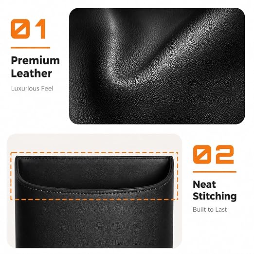 Leather Car Trash Can – Leakproof & Easy-to-Clean Car Garbage Can for Luxury Cars, SUVs & Trucks | Includes 60 Custom Liners, Secure Hook, Easy Install, Black