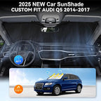 Custom fit Audi Q5 Windshield Sunshade for 2014 2015 2016 2017 Audi Q5/SQ5, Sportback SUV Shades Cover for Windshield Sun Visor Screen Protector 210T Reflective Blocks UV Rays Cool Car Accessories