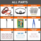 Emergency Car Tool Kit Roadside Assistance Tool Kit, Vehicle Safety Tool with Headlamp, Gloves and Jumper Cable Kit, Essential Car Accessories for Men, Women