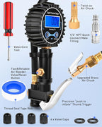 50057A Digital Tire Inflator Deflator with Pressure Gauge 250 PSI Air Chuck and Compressor Accessories with Rubber Hose and Quick Connect Coupler for 0.1 Display Resolution