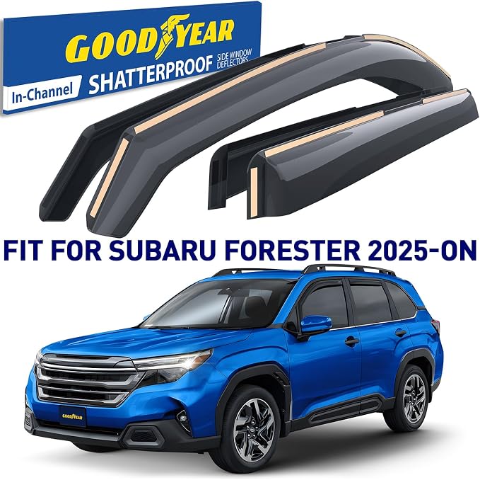 Goodyear Shatterproof in-Channel Window Deflectors for Subaru Forester 2025-2026, Rain Guards, Window Visors for Cars, Vent Deflector, Car Accessories, 4 pcs - GY008113