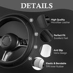 Microfiber Leather Steering Wheel Cover and Waterproof Car Floor Mats,Universal Car Combo Fit for 95% Sedan,SUV,Cars,14.5-15inch Anti-Slip Safety Comfortable Faux Leather Design(Solid Black)