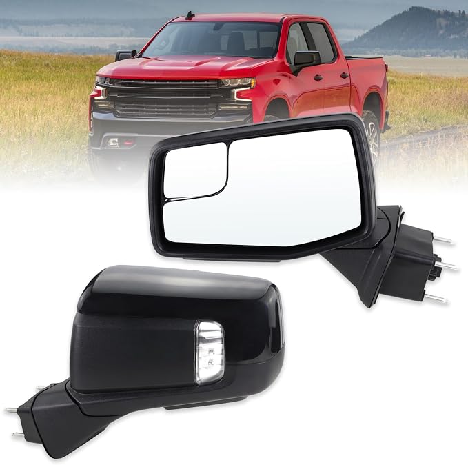 Left Driver Side Mirror Compatible With 2019-2025 Chevy Silverado 1500 With Power Glass Power Folding Heated Turn Signal Puddle Lights Mirror Memory Black Replace#84309683(13Pins)