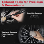 9PCS Wheel Detailing Kit Metal-Free Scratch-Free Boar Hair Rim Brush | Scratch-free boar hair & microfiber, dual-hardness tire pads, towel, storage bag, multi-vehicle wheel care gift set