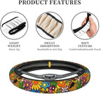 Hippie Flower Neoprene Steering Wheel Cover for Men Women Anti-Slip Elastic Steering Wheel Protective Cover 15in Universal Car Accessories Fit Cars, SUVs, Auto