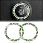 Bling Car Engine Start Ring Decals, 2PCS Crystal Rhinestone Vehicle Push Start Button Cover Sticker, Key Ignition Knob Ring, Sparkling Automotive Interior Accessories (Cyan)