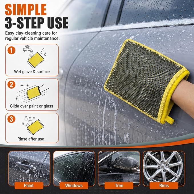 Clay Mitt for Car Detailing, No Scratch Reusable Magic Clay Bar Glove, Microfiber Auto Cleaning Supplies for Removing Debris from Paint, Glass, Wheels, Windshield(Yellow)