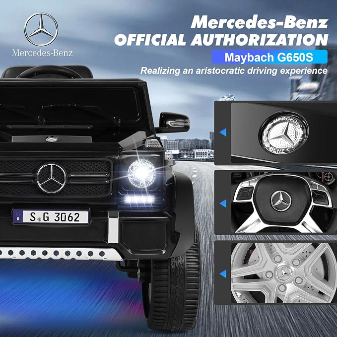 JOYLDIAS Licensed Mercedes-Benz G650S Ride On Car for Kids, 12V7AH Kids Ride On Truck W/LED Underglow Lights,Remote Control, 3 Speeds,Music,Bluetooth,Twin Motors, Spring Suspension, Black