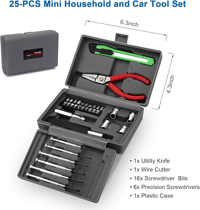 Roadside Emergency Car Kit with Jumper Cables, Auto Vehicle Safety Road Side Assistance Kit Essentials, Winter Car Kit for Women and Men, with Mini Car Tool Set, Dial Tire Pressure Gauge