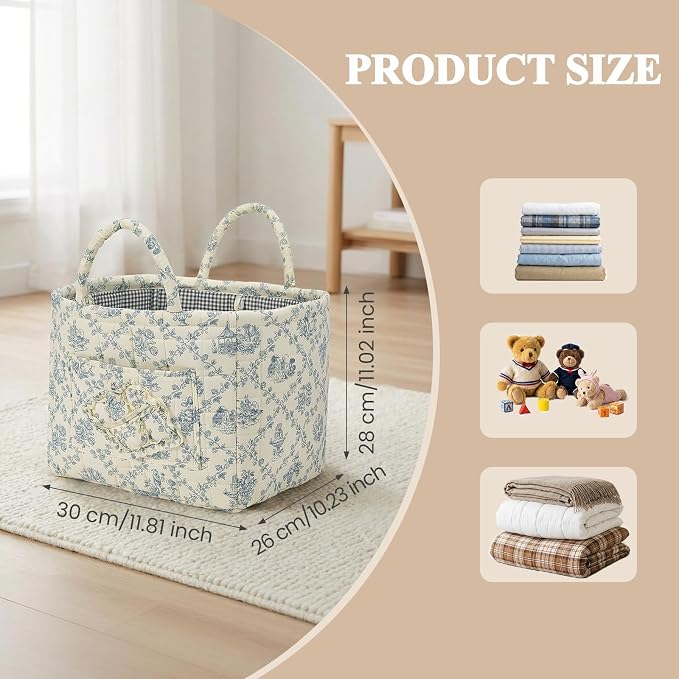 Floral Fabric Storage Basket Car Interior Storage Basket Underwear Sundries Laundry Baskets Supplies Home Organizer Bag (blue 2)