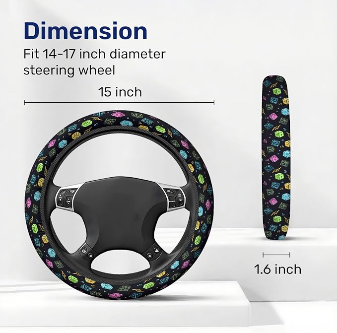 RPG Dice Steering Wheel Cover, Non Slip Polyester Car Wheel Protector for Car SUV Truck, Universal 15 Inch