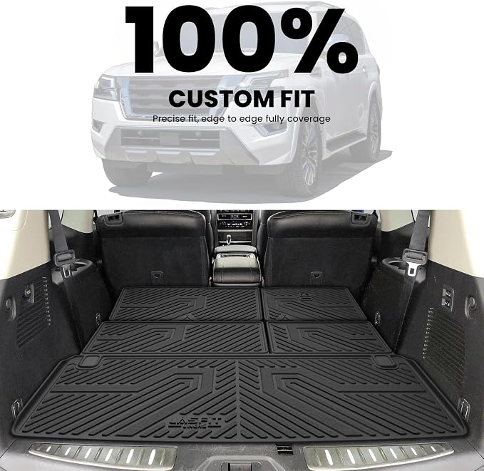 Cargo Mat & Backrest Mats for Nissan Armada/Infiniti QX80 2019-2024, All Weather TPE Custom Fit Easy Clean Durable No-Curling Trunk Mat for Armada & QX80, Black