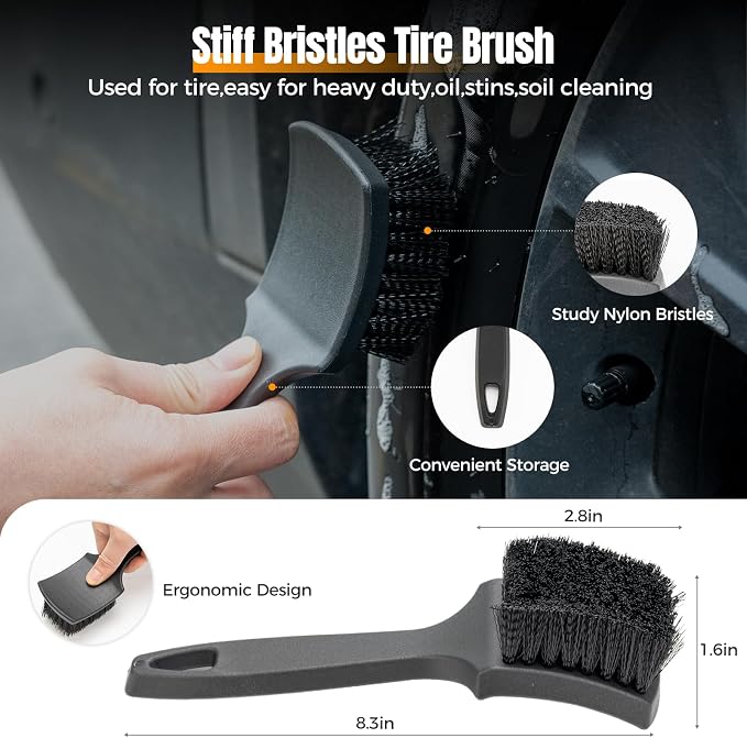 9Pcs Car Wheel Brush kit, Tire Brush, Microfiber Flat Wheel Cleaner Brush | Soft-bristled Rim Cleaner Brush, Tire Shine Applicator, Detailing Brushes, Detailing Pads, Scratch-Free Car Drying Towel