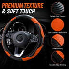 Car Steering Wheel Cover 15 inch, Microfiber PU Leather Elastic Steering Wheel Protector, Anti-Slip Breathable Car Interior Accessories for Most Cars (Orange)