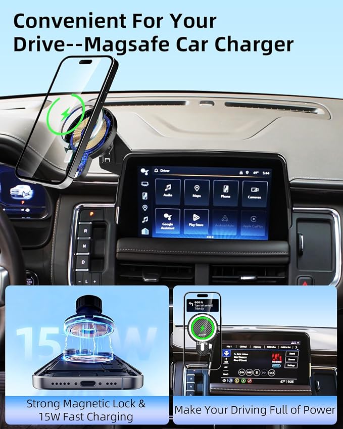 PZK Car Phone Mount for 2021 2022 2023 2024 Chevy Tahoe/Suburban/GMC Yukon | 10.2-inch Screen Magnetic 15W Fast Wireless Charger Car Phone Holder LT/Z71/RST/High Country 360° Rotation Hands-Free