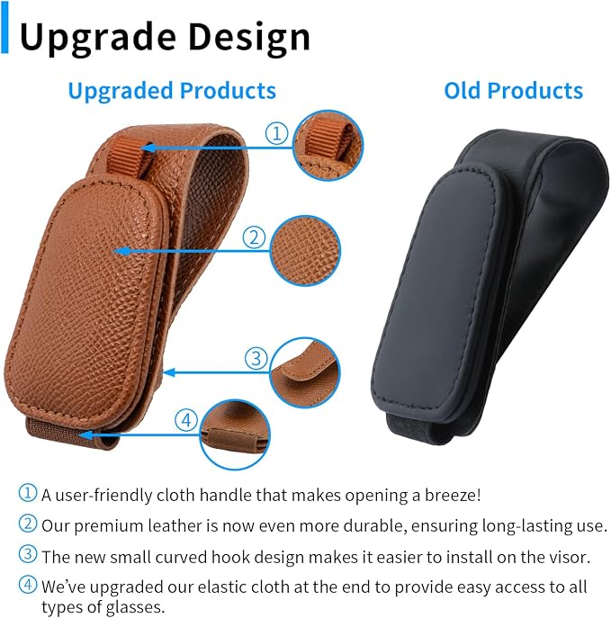 2 Packs Magnetic Sunglass Holder for Car Visor (Brown) | Magnetic Interior Car Accessories