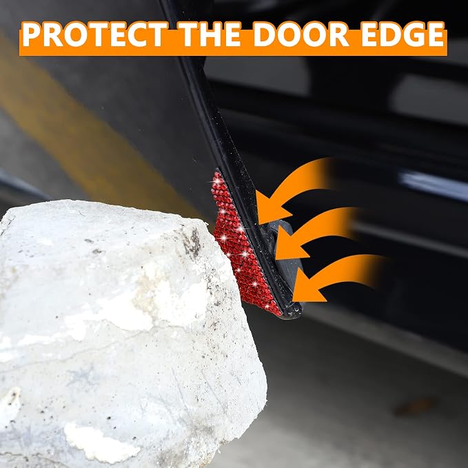 Car Door Corner Edge Guards 4pcs Bling Rhinestone Anti-Scratch Car Door Edge Protector Sticker Door Corner Bumper Sticker(Red)