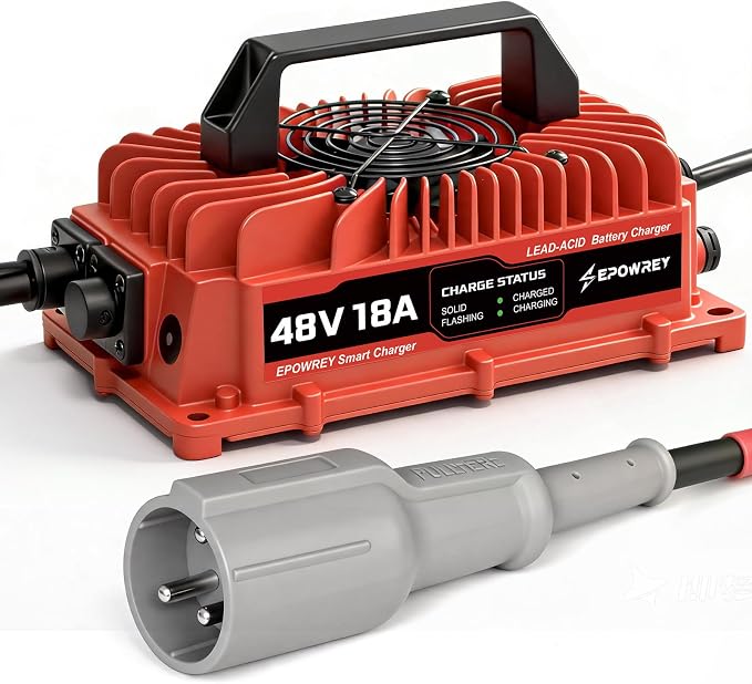 48 Volt Golf Cart Battery Charger 18 AMP for Club Car Precedent & DS with 3-Pin Round Plug-Lead Acid