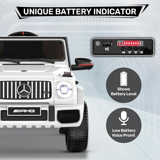 Licensed Mercedes-Benz G63 Car for Kids, 12V 7AH Ride on Car w/Parent Remote Control, LED Headlights, Music Player & Horn, Soft Start, Low Battery Prompt, Kids Electric Car, White