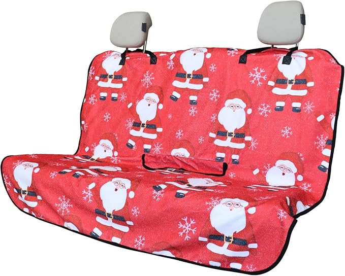 Back Seat Cover for Car Trucks Van SUV Jeep,Waterproof Rear Bench Towel Seat Covers for Dogs and Kids,Automotive Backseat Protector (Santa Claus)