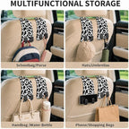 Cute Cow Car Seat Back Storage Headrest Hooks for Purses & Bags – 2PCS PU Leather Dual Metal Hooks, Backseat Organizer Accessories