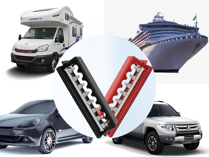 600A Bus Bar Heavy Duty Power Distribution Block 48V DC Busbar Box with 8 x M10(3/8") Terminal Studs for Battery Marine Automotive RV Car Truck (Black & Red)