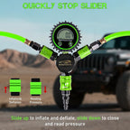 4 Tire Inflation Deflation System W/300PSI Digital Pressure Gauge | Fits up to 200" Wheelbase, Plastic Carry Box & Heavy Duty Hoses, Fits Truck, Car, Trailer, Motorcycle Offroad Vehicles, Green
