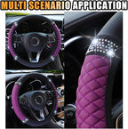 15 Inch Bling Soft Leather Car Steering Wheel Cover, Purple | Colorful Rhinestones Design, Auto Elastic Protector for Women Girls, Crystal Diamond Car Accessories for Most Cars, SUVs
