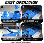 3 Ton Low Profile Floor Jack, Heavy Duty Steel Hydraulic Car Jack with Dual Pistons Quick Lift Pump, Hydraulic Racing Floor Jack, Lifting Range 3" to 20", Blue